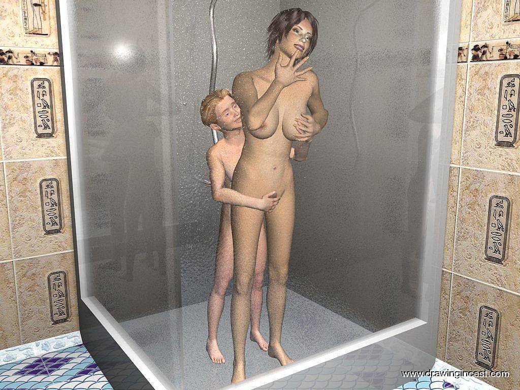 DrawingIncest Bathroom Procedures Make Mom and Son Closer 3D Porn Comic